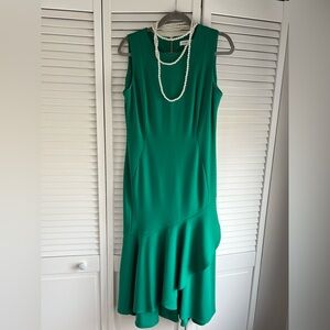 Calvin Klein Green Sleeveless Asymmetrical Ruffle Dress - Size 10